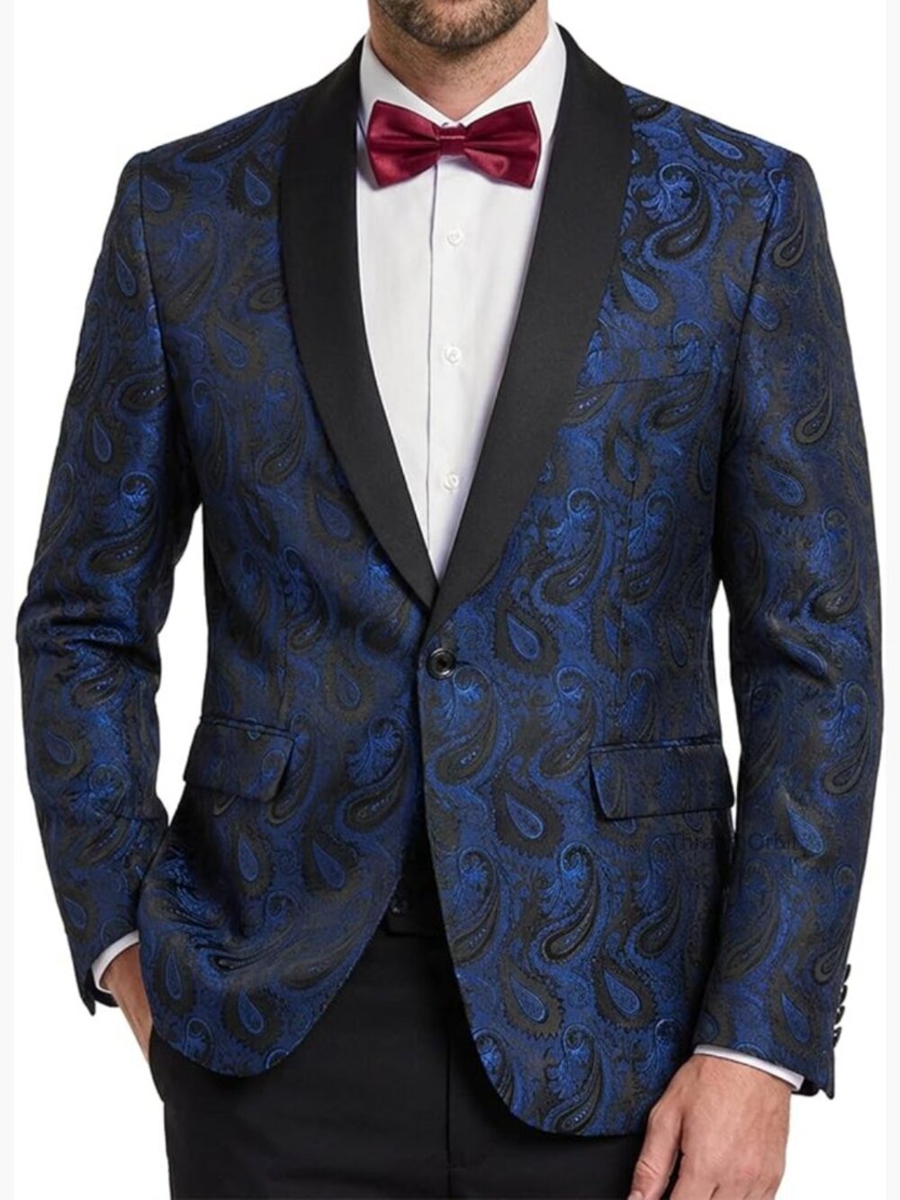 Men's Paisley Tuxedo Jacket One Button Blazer with Bow Tie for Formal Events